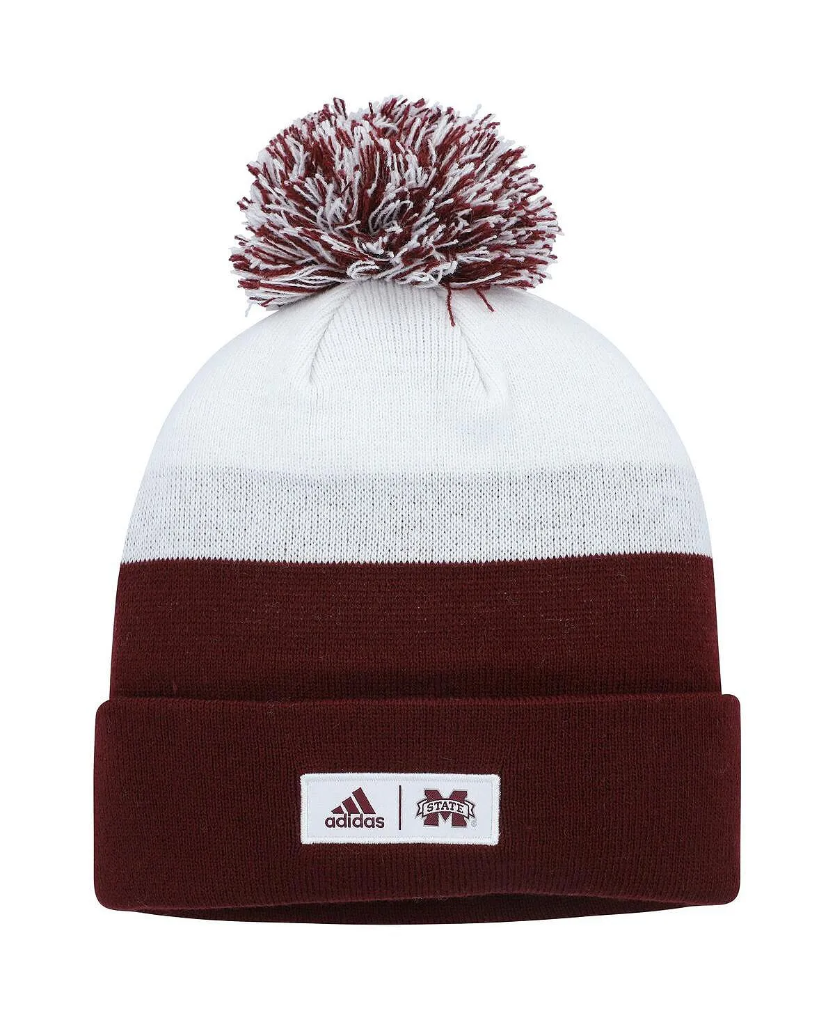 adidas Men's Mississippi State Bulldogs Burgundy White Cuffed Pom Pom Knit Hat