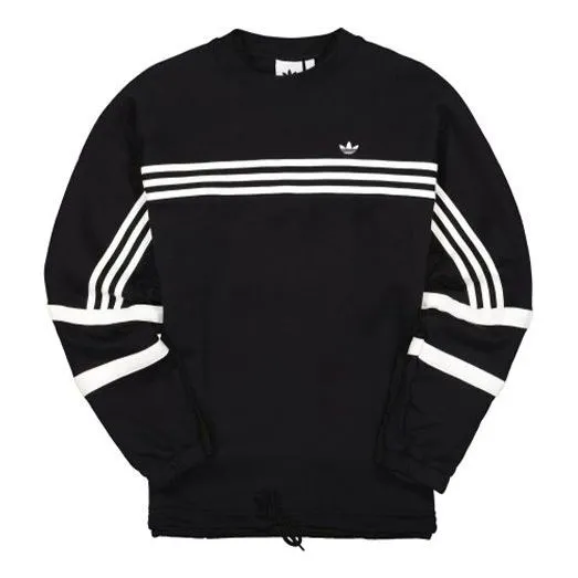 adidas originals Retro Stripe Sports Round Neck Pullover Sweatshirt Black, black