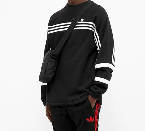 adidas originals Retro Stripe Sports Round Neck Pullover Sweatshirt Black, black