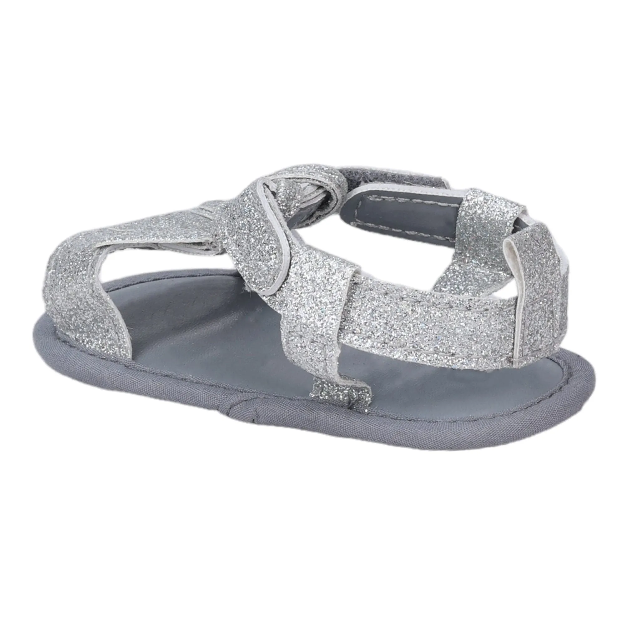 Baby Moo Stylish Tassel All Season Glitter Velcro Straps Anti-Skid Sandals - Silver