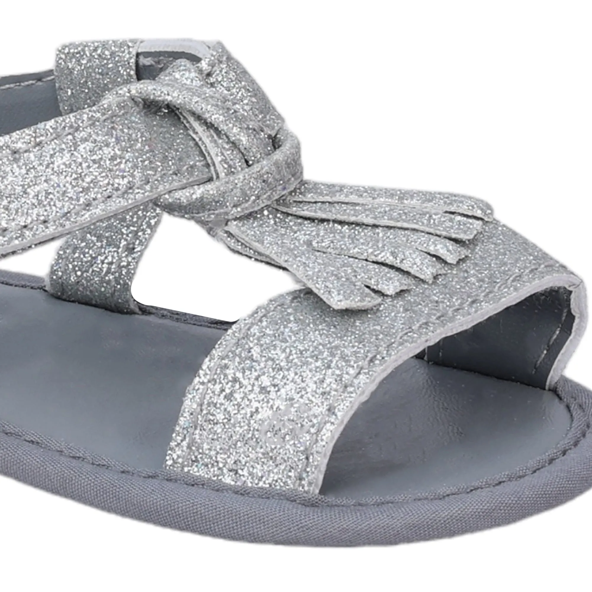 Baby Moo Stylish Tassel All Season Glitter Velcro Straps Anti-Skid Sandals - Silver