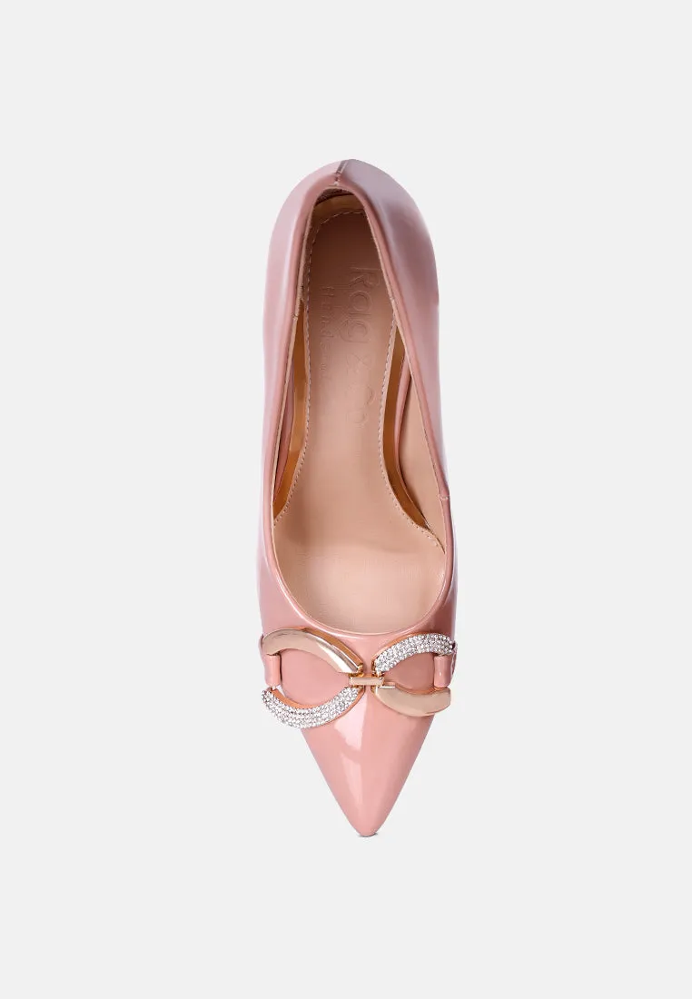 COCKTAIL Buckle Embellished Stiletto Pump Shoes in Blush