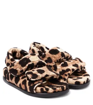 Cotton sandals with leopard print and Dolce&Gabbana logo, multicolor