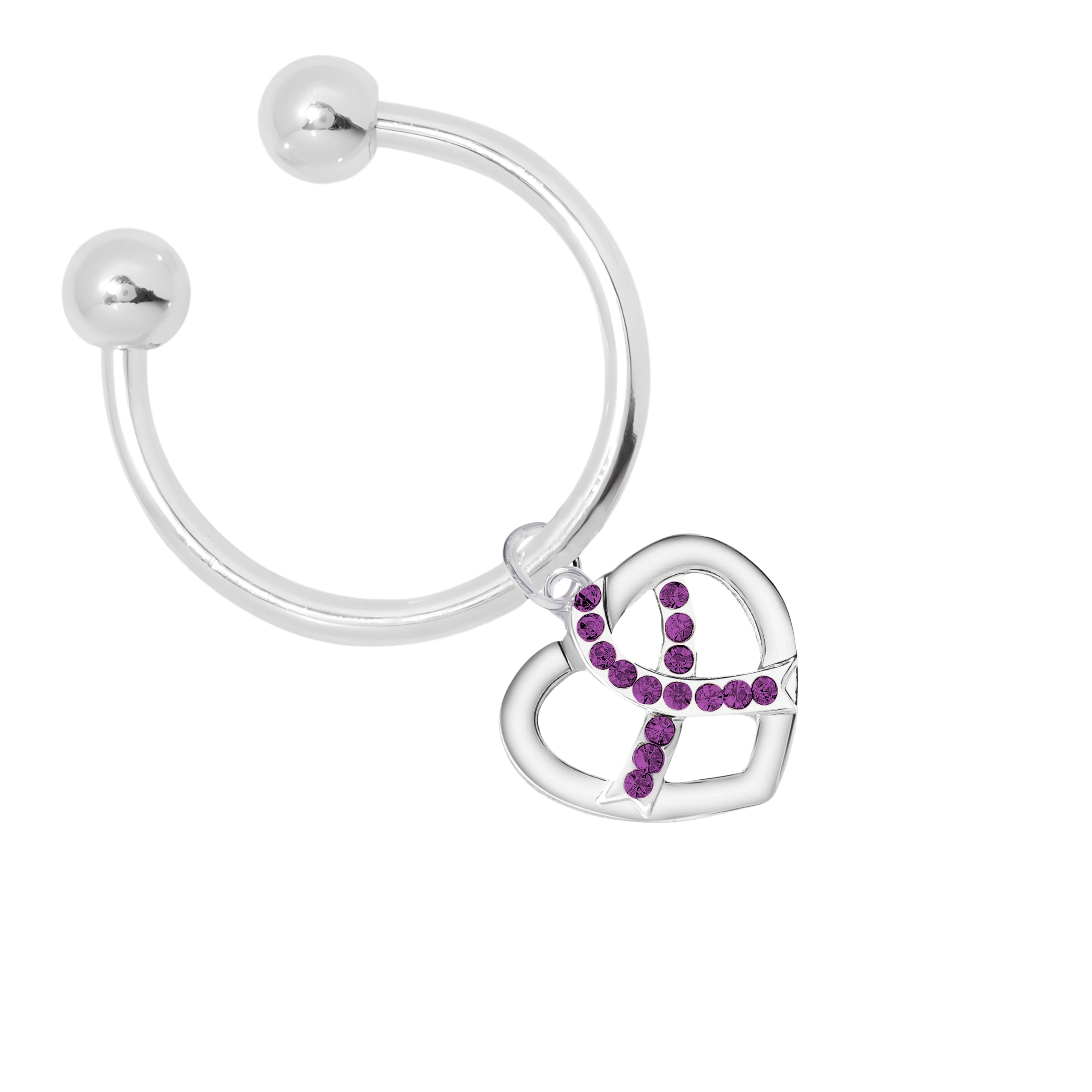 Crystal Purple Ribbon Heart Horse Shoe Style Keychains