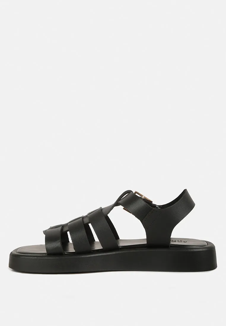 DACOSTA Genuine Leather Gladiator Flatform Sandals in Black