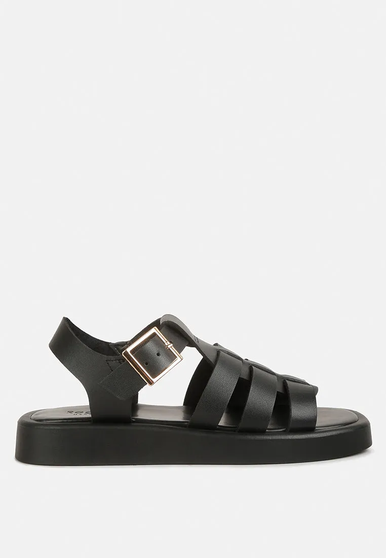 DACOSTA Genuine Leather Gladiator Flatform Sandals in Black