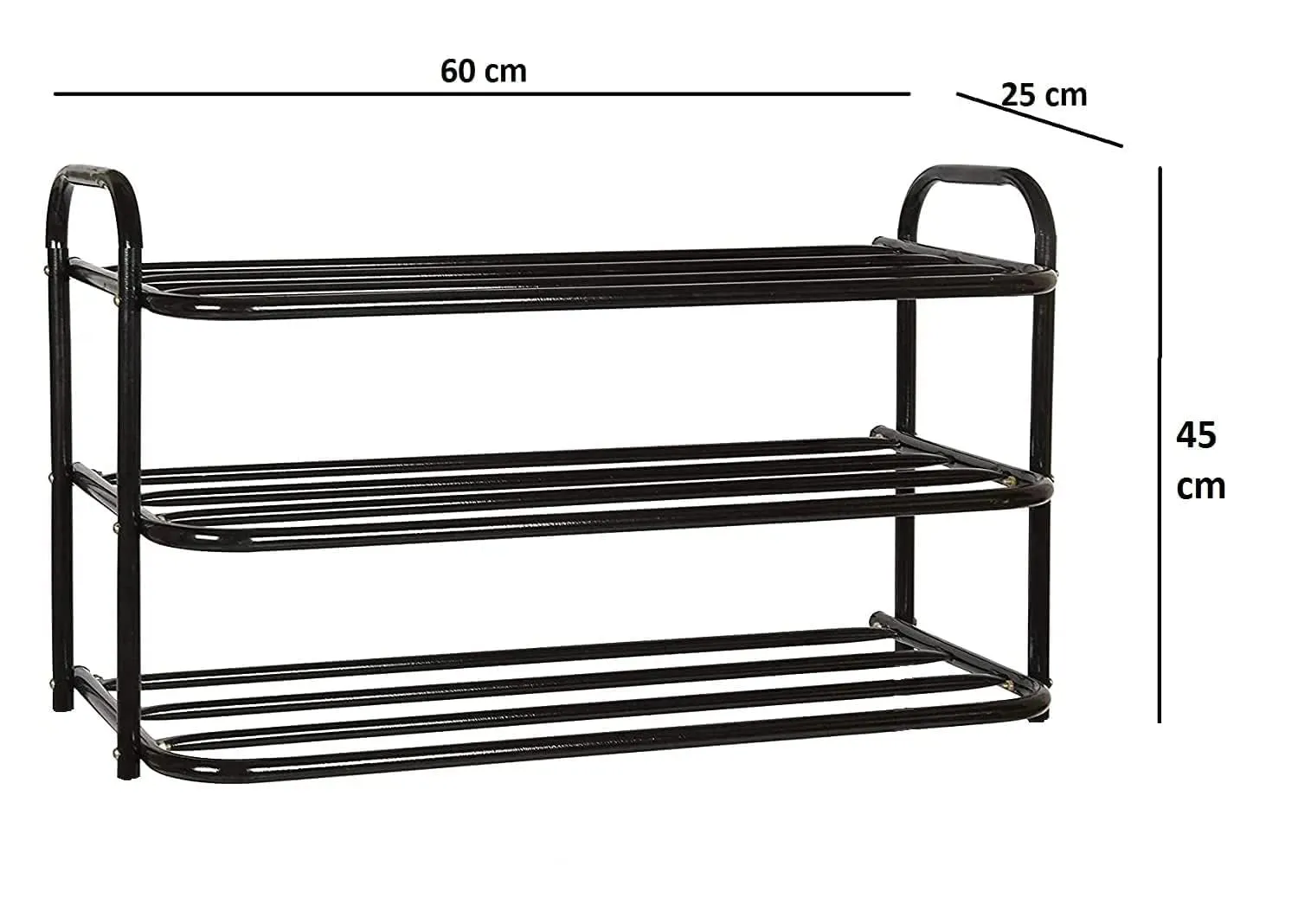 DAREV Heavy Metal Shoe Rack (3 Shelves) Foldable Open Book Shelf, Book Shelve, Shoe Rack, Shoes Storage Rack for Home Shoe Stand Shelf Big (60 * 45 * 25 cm) (Black)