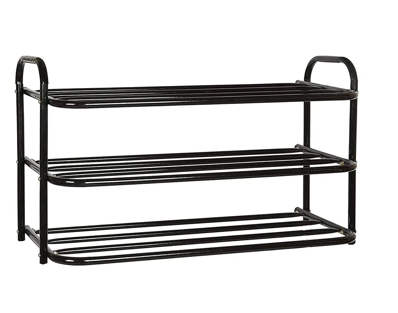 DAREV Heavy Metal Shoe Rack (3 Shelves) Foldable Open Book Shelf, Book Shelve, Shoe Rack, Shoes Storage Rack for Home Shoe Stand Shelf Big (60 * 45 * 25 cm) (Black)