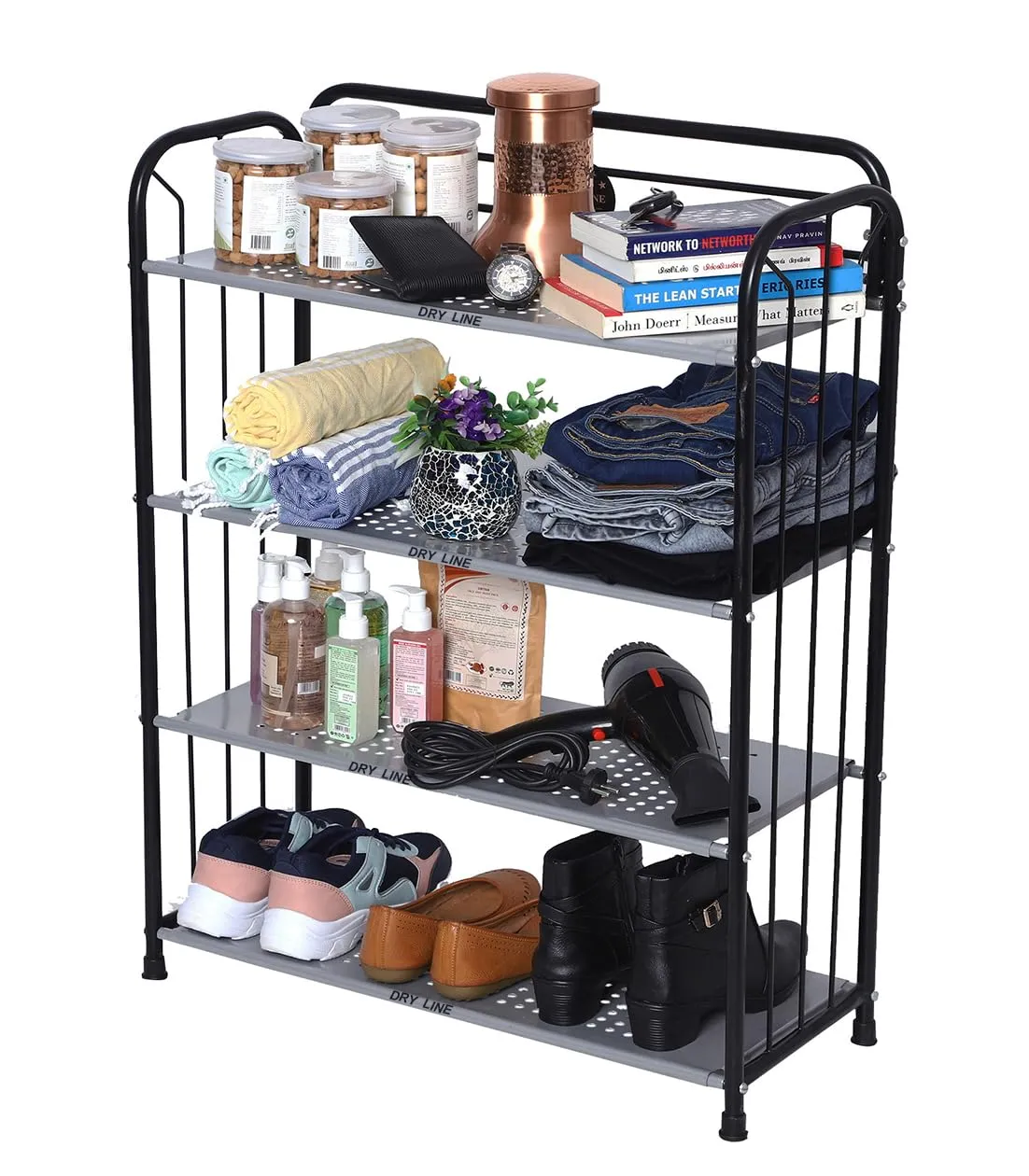 DRY LINE Premium Shoe Rack for Home Metal Multipurpose Perforated Shoe Organizer with Style (Executive Model) (4 Shelves (4-Tier))