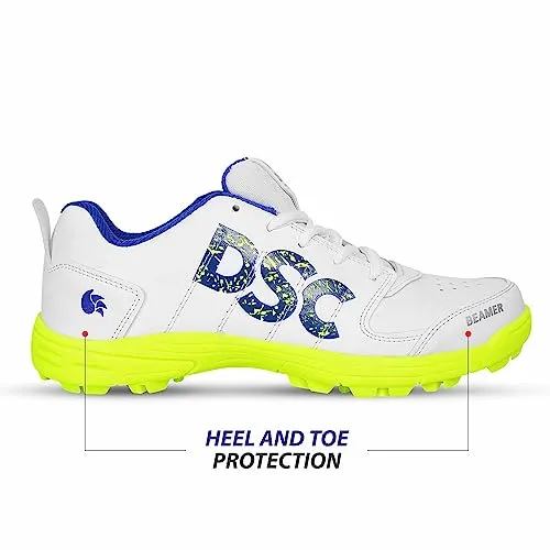 DSC unisex-adult Beamer Cricket Shoes Fluro Yellow-White Cricket Shoe - 10 UK (1502451)