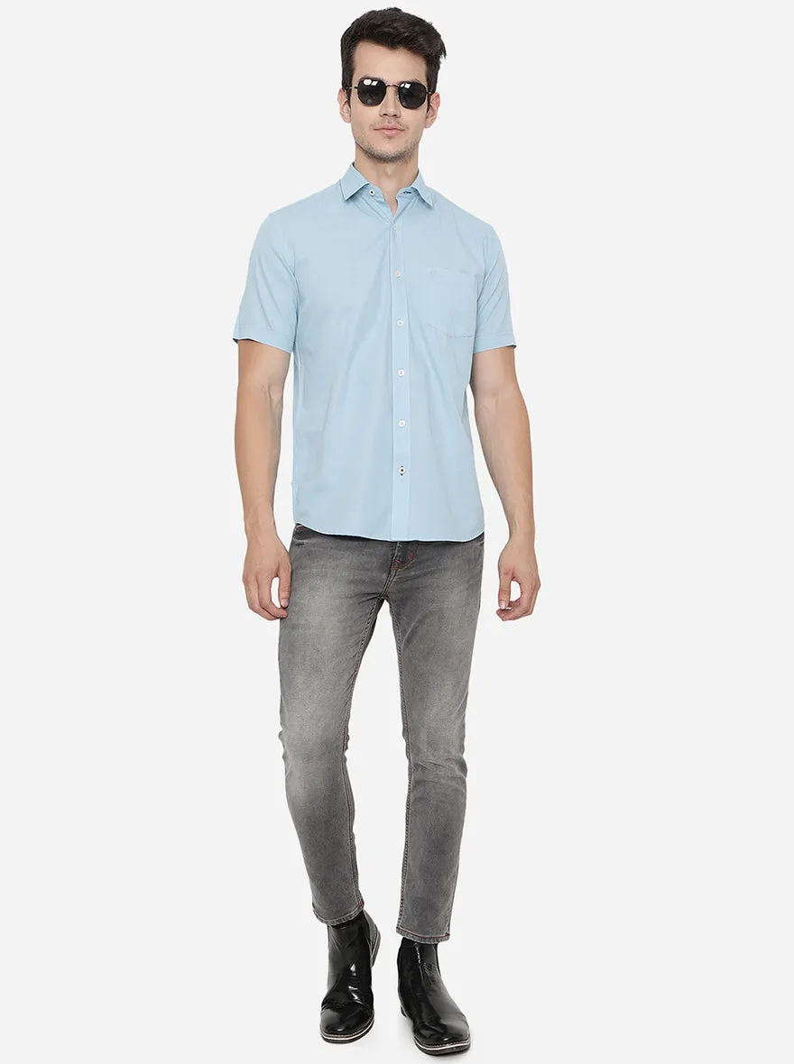 Ethereal Blue Solid Slim Fit Casual Shirt | Greenfibre