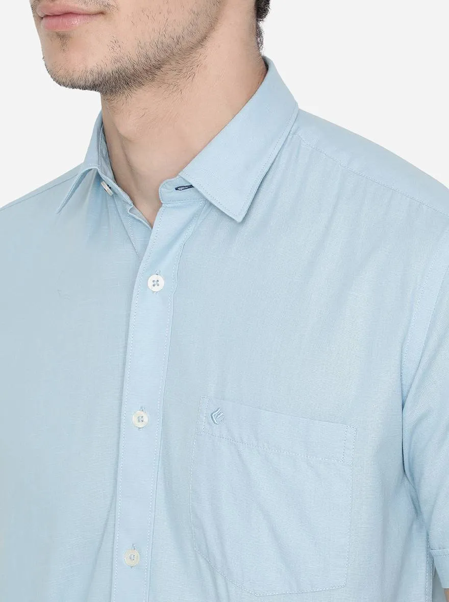 Ethereal Blue Solid Slim Fit Casual Shirt | Greenfibre