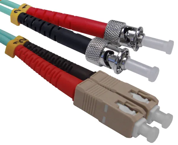 Fiber Optic Patch Cable, SC to ST, 10 Gig Multimode 50/125 OM3, Duplex