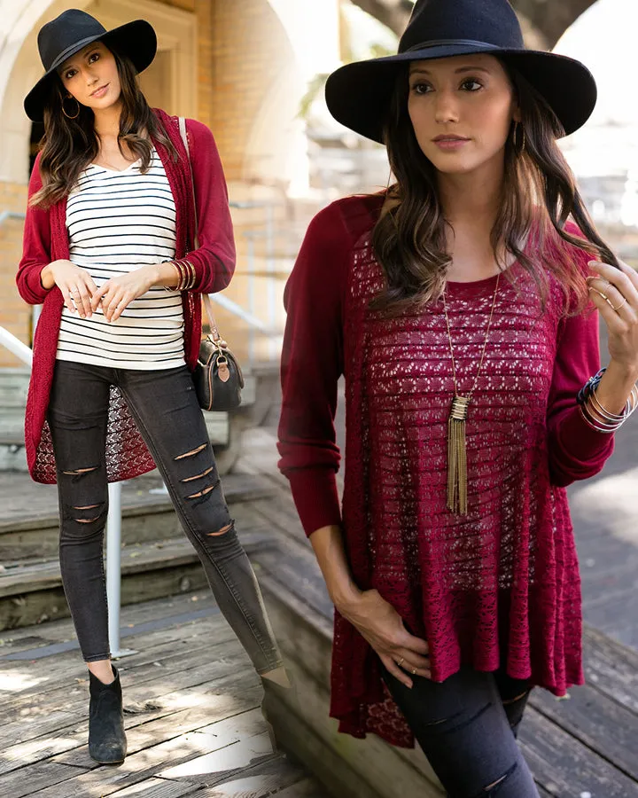 Grace & Lace Open Knit Light Weight Two Fit Knit Cardigan