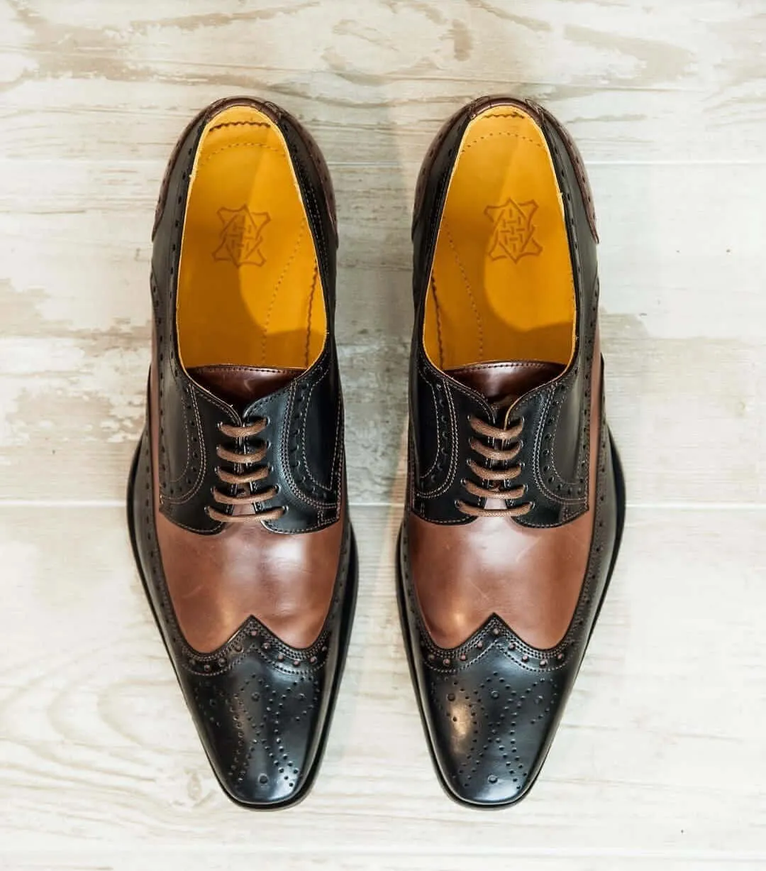 Handmade men's Brown Black Leather Shoe, Men's Lace Up Wingtip Formal Dress Shoe