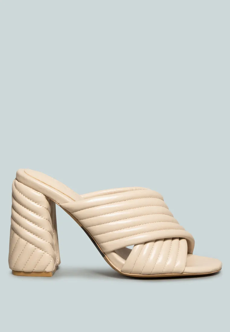 HUTTON Nude Quilted Block Heel Leather Sandals