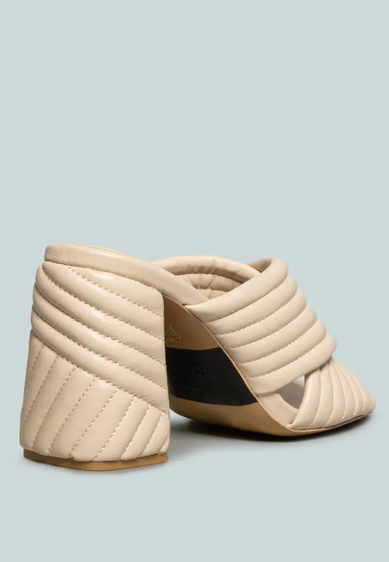 HUTTON Nude Quilted Block Heel Leather Sandals