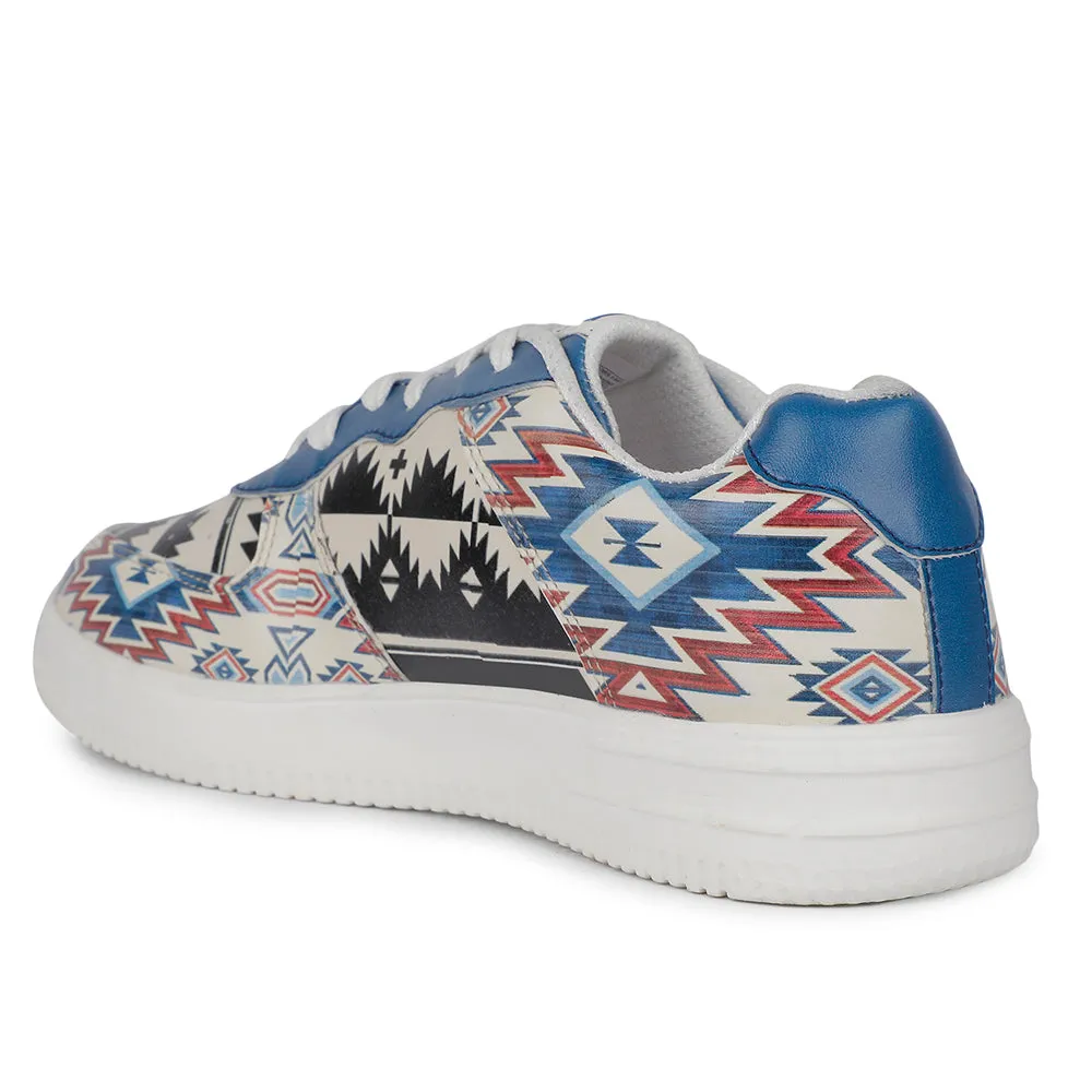 Leap7x Lacing White Himalayan Handloom Printed Casual Sneakers For Women MJH-L09 By Liberty