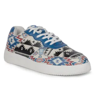 Leap7x Lacing White Himalayan Handloom Printed Casual Sneakers For Women MJH-L09 By Liberty