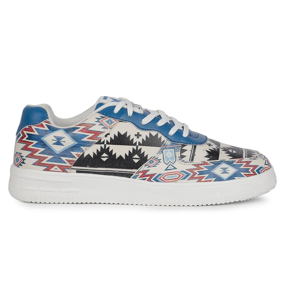 Leap7x Lacing White Himalayan Handloom Printed Casual Sneakers For Women MJH-L09 By Liberty