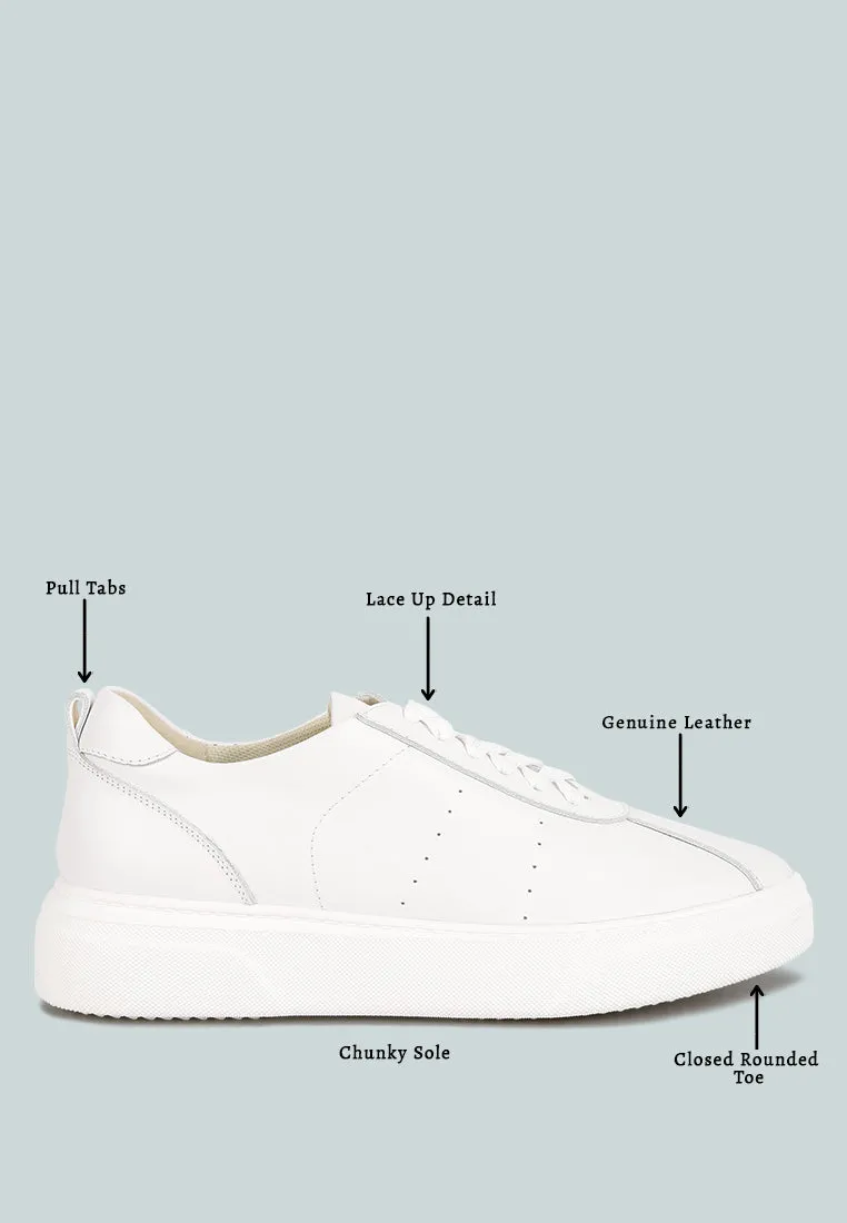 MAGULL Solid Lace Up Leather Sneakers in White