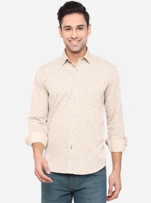 Nougat Grey Printed Slim Fit Casual Shirt | JadeBlue