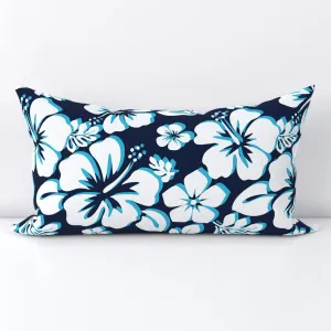 Ocean Blues Hawaiian Flowers Lumbar Throw Pillow