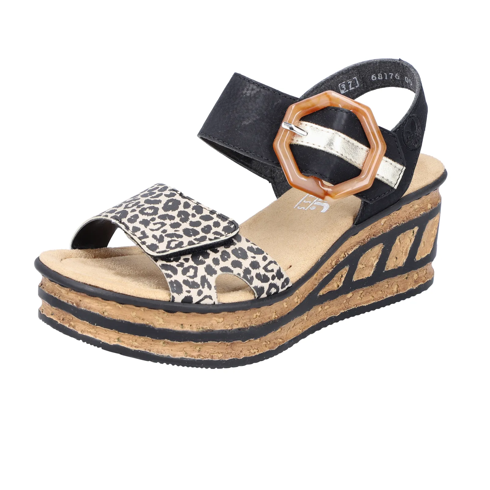 Rieker Rose 68176-00 Wedge Sandal (Women) - Ginger/Schwarz/Light Gold