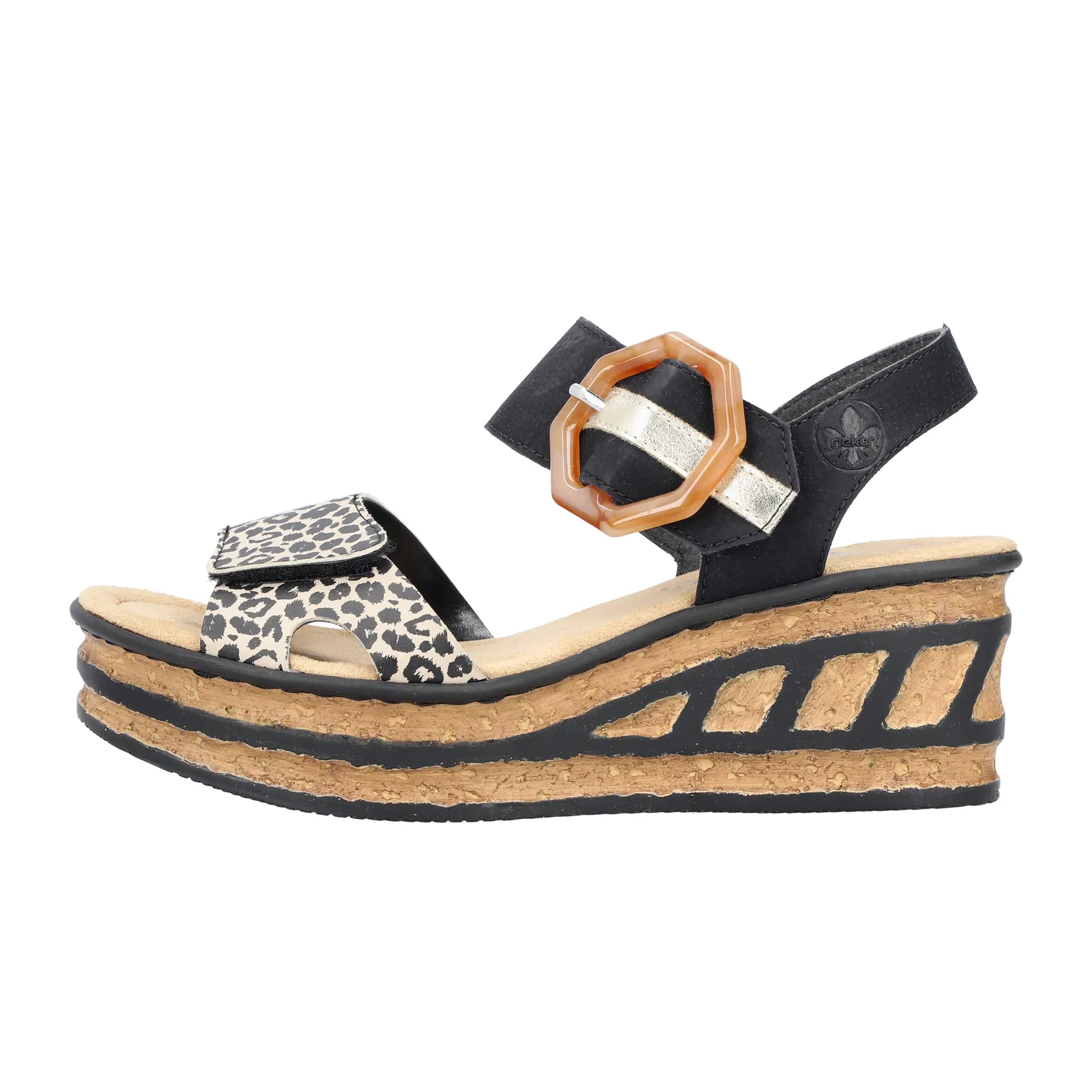 Rieker Rose 68176-00 Wedge Sandal (Women) - Ginger/Schwarz/Light Gold