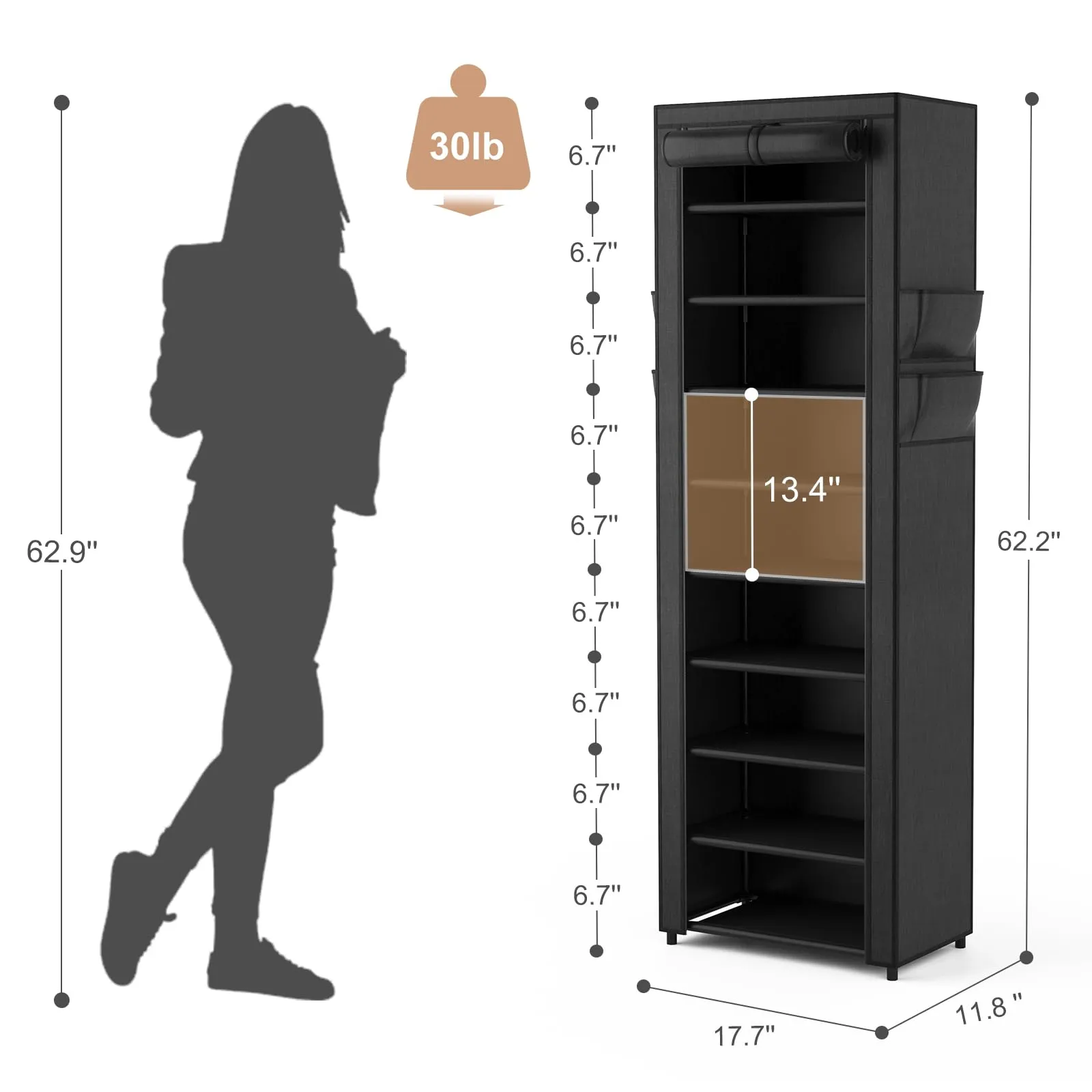 ROJASOP Tall Shoe Rack With Covers, 10 Tier Narrow Shoe Storage Organizer Cabinet for Closet Entryway Garage, Vertical Space Saving Shoe Shelf Stand for 20-22 Pairs Shoes and Boots