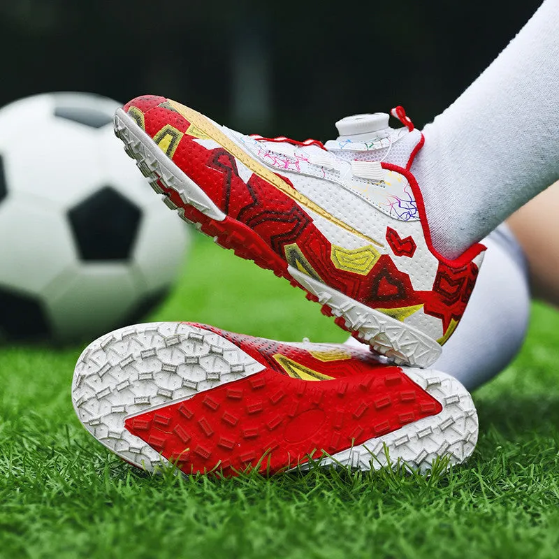 Rotating Button Soccer Shoes for Kids, Magic Tape, TF Studs