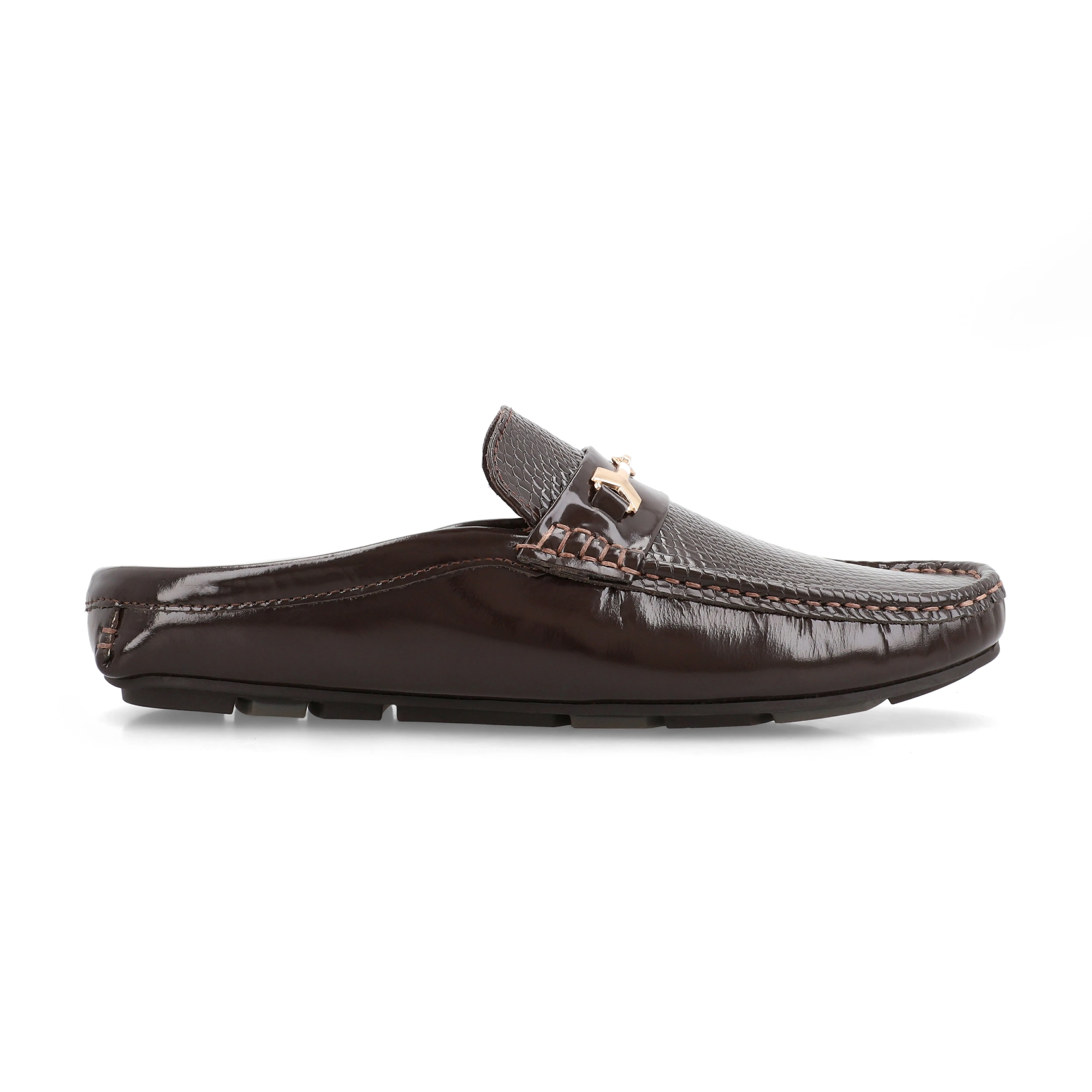 Snake Embossed Half Moccasins-Brown