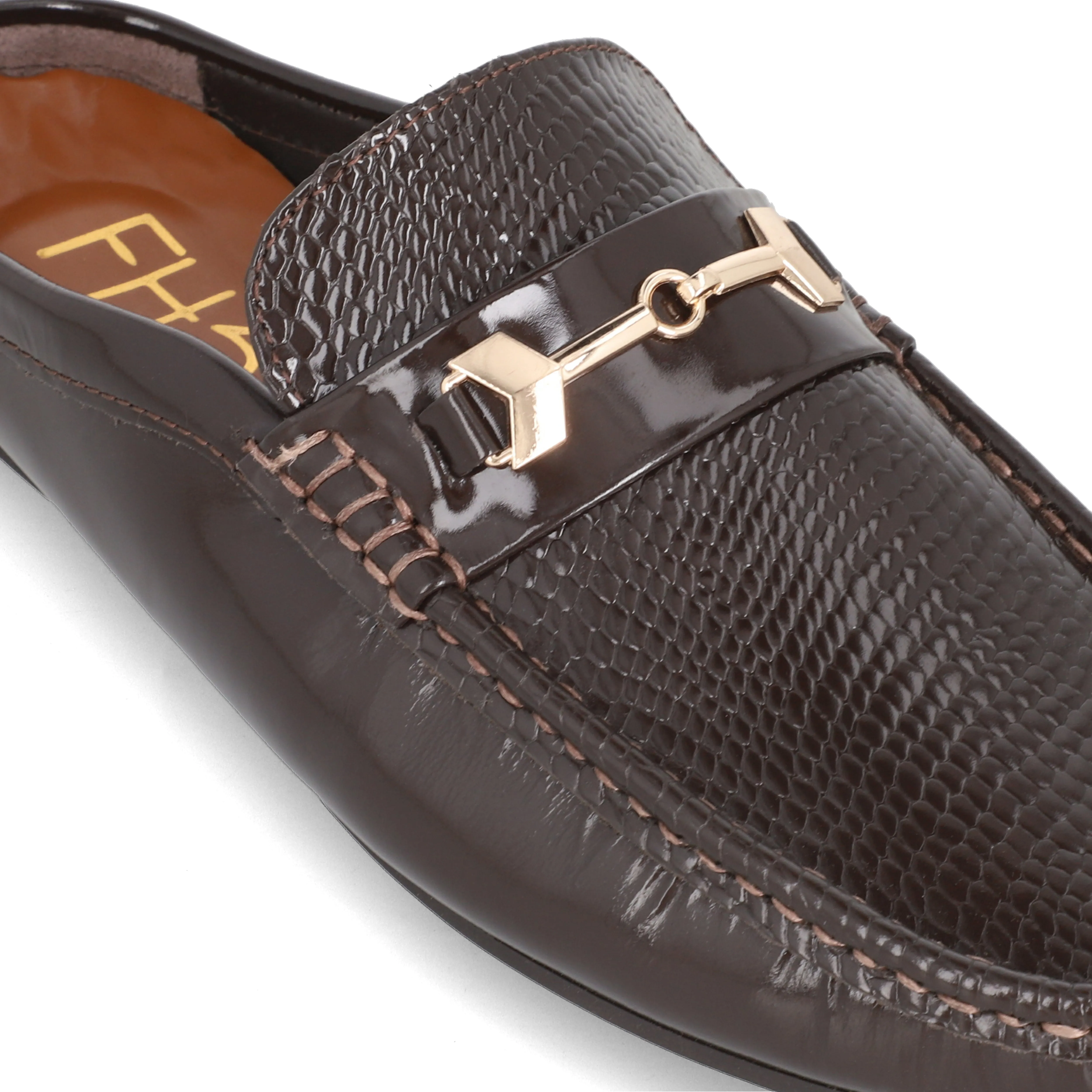 Snake Embossed Half Moccasins-Brown