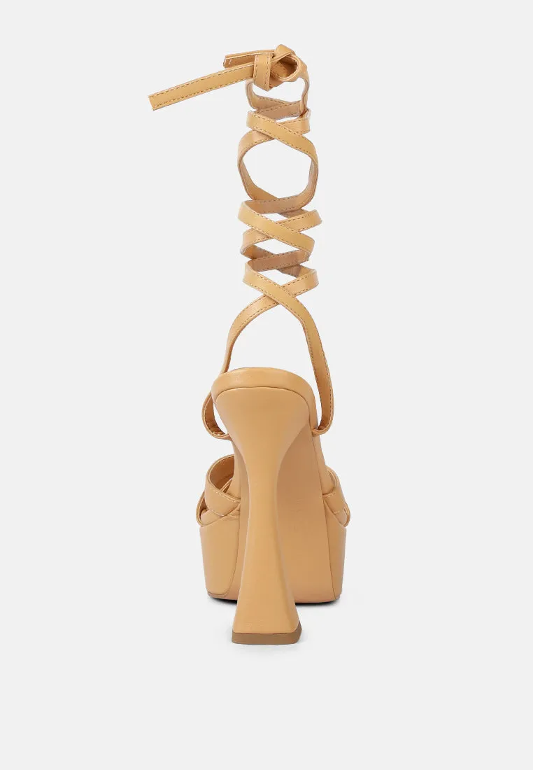 SPLITSOUL Nude Lace Up High Platform Sandal