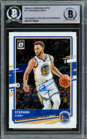 Stephen Curry Autographed 2020-21 Donruss Optic Card #17 Golden State Warriors Beckett BAS Stock #216853