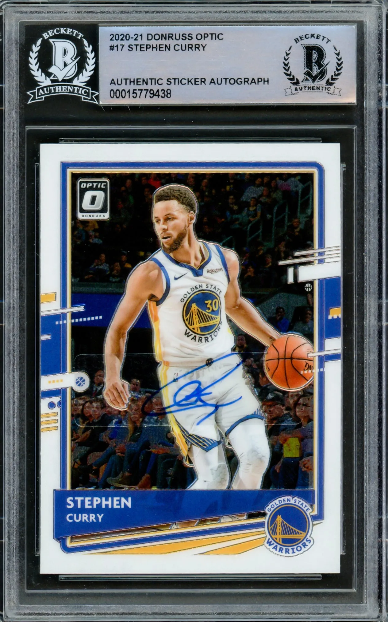 Stephen Curry Autographed 2020-21 Donruss Optic Card #17 Golden State Warriors Beckett BAS Stock #216853