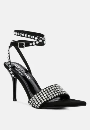 ZURIN Black Diamante Embellished Stiletto Sandals