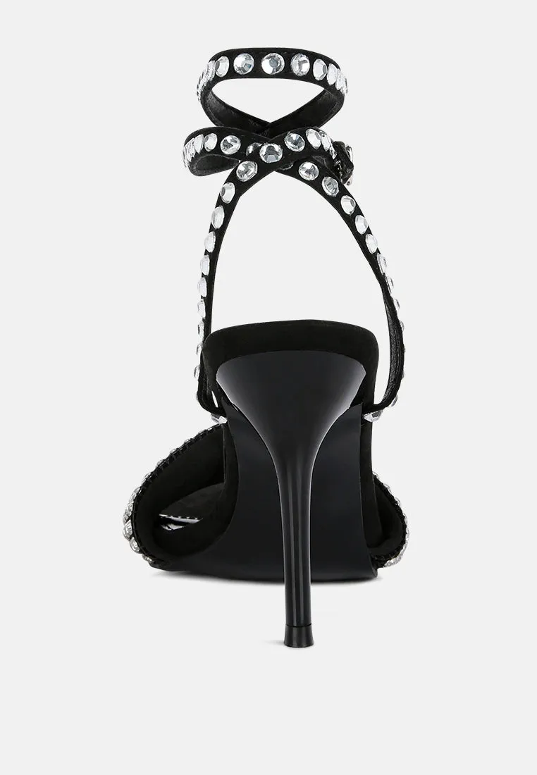 ZURIN Black Diamante Embellished Stiletto Sandals