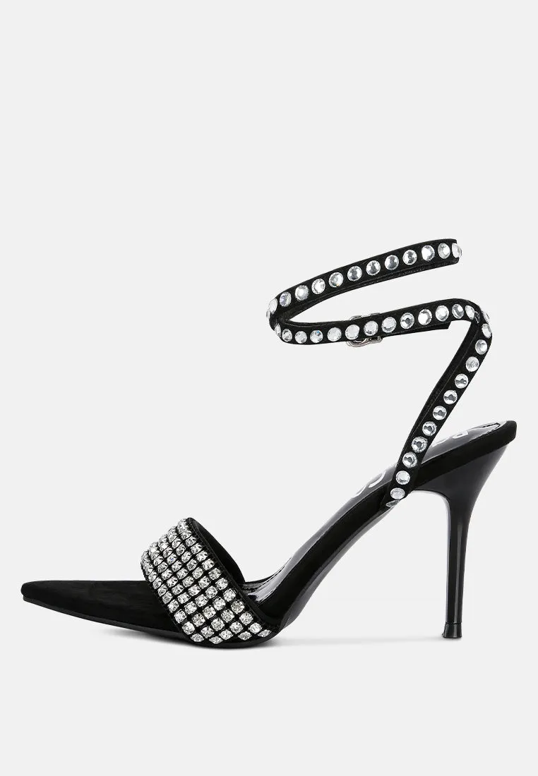 ZURIN Black Diamante Embellished Stiletto Sandals